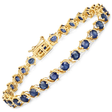 8.09 ct. Genuine Blue Sapphire and White Diamond 14K Yellow Gold Bracelet
